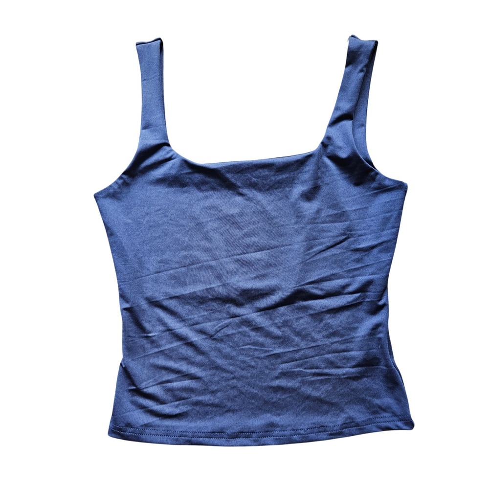 SHEIN Navy Blue Square Neck Tank Top Women's Size Small Stretch Sleeveless Basic